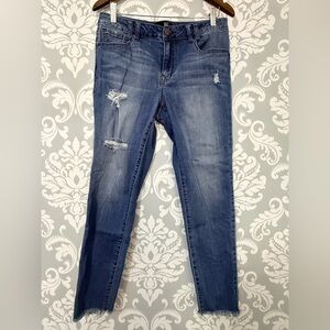 1822 Denim Distressed Cut Off Mid Rise Skinny Jeans
